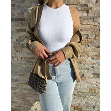 TOB Women's 3 Piece Bodysuits Sexy Ribbed Sleeveless Halter Neck Shapewear Bodysuits Black Coffee Wh...