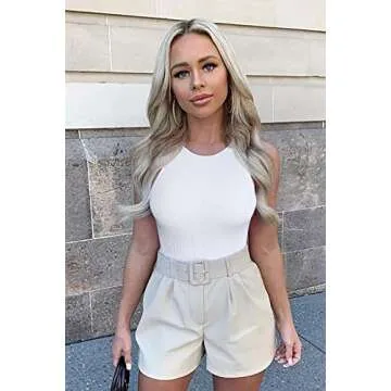 TOB Women's 3 Piece Bodysuits Sexy Ribbed Sleeveless Halter Neck Shapewear Bodysuits Black Coffee White