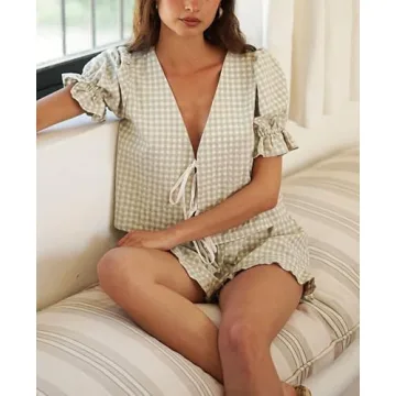 Faretumiya Women Plaid Pajama Set for Style and Comfort