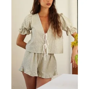 Faretumiya Women Plaid Pajama Set for Style and Comfort