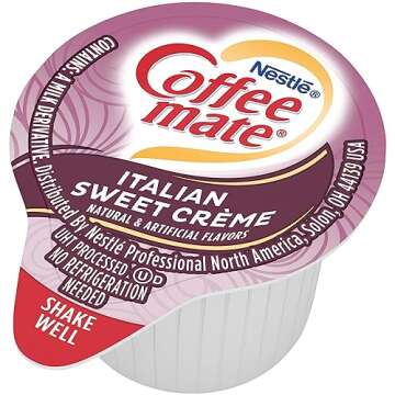 Nestle Coffee mate Coffee Creamer, Italian Sweet Creme, Liquid Creamer Singles, Non Dairy, No Refrigeration, 0.375 fl oz Tubs (Pack of 180)