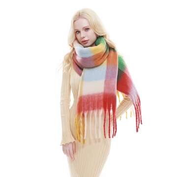 RIIQIICHY Stylish Plaid Scarf for Women Winter Gift