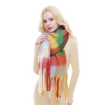 RIIQIICHY Stylish Plaid Scarf for Women Winter Gift