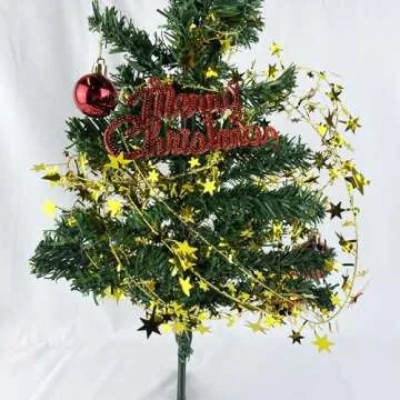 Gold Tinsel Stars Brace Star Tinsel Wire Garland for Home Wedding Birtahday Party Decorations 26 Ft x 5