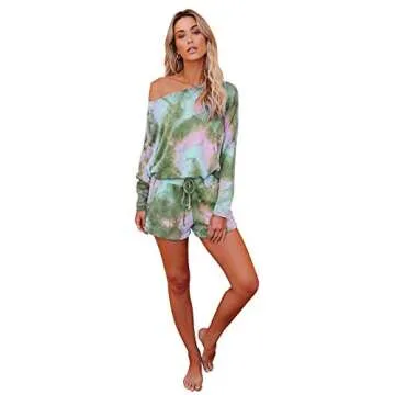 Remelon Womens Tie Dye Lounge Set Long Sleeve 2 Piece Shorts Set Outfits Sports Sweatsuits