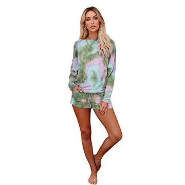 Remelon Womens Tie Dye Lounge Set Long Sleeve 2 Piece Shorts Set Outfits Sports Sweatsuits
