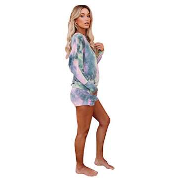Remelon Womens Tie Dye Lounge Set Long Sleeve 2 Piece Shorts Set Outfits Sports Sweatsuits