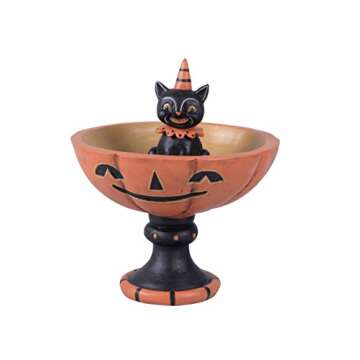 Vintage Retro Black Cat Halloween Candy Bowl Decorative Treat Dish On Stand - Fall Tableware Home Decor Party Decoration