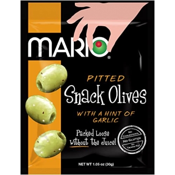 Mario Camacho Foods Pitted Snack Olives - Garlic-Infused Green Olives, 12 Pouches
