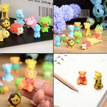 70 Pcs Pencil Eraser Removable Assembly Animal Eraser for Games Prizes, Kids Puzzle Toys and Collection