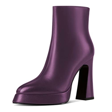 FSJ Women's Elegant Purple Platform Ankle Boots - Chunky Heel & Side Zipper