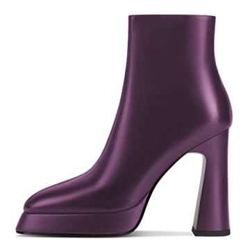 FSJ Women's Purple Chunky Heel Platform Ankle Boots