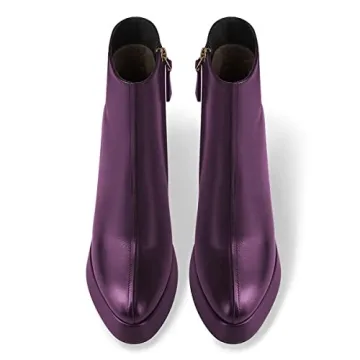 FSJ Women's Purple Chunky Heel Platform Ankle Boots
