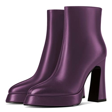 FSJ Women's Purple Chunky Heel Platform Ankle Boots
