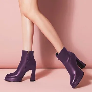 FSJ Women's Purple Chunky Heel Platform Ankle Boots