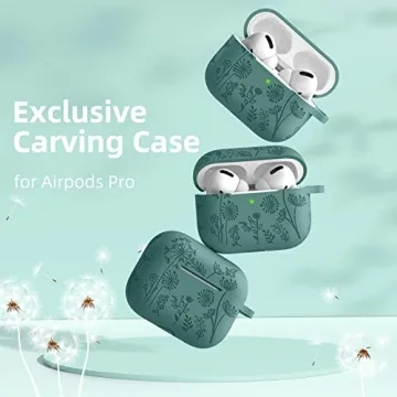 Lerobo Flower Engraved Case for AirPods Pro Case 2nd 1st Generation Case Cover/AirPod Pro Case Cover,Cute Soft Silicone Skin Full Protective Cover for Apple Airpod Case PineGreen