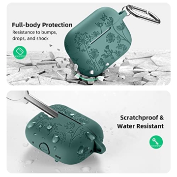 Lerobo Flower Engraved Case for AirPods Pro Case 2nd 1st Generation Case Cover/AirPod Pro Case Cover,Cute Soft Silicone Skin Full Protective Cover for Apple Airpod Case PineGreen