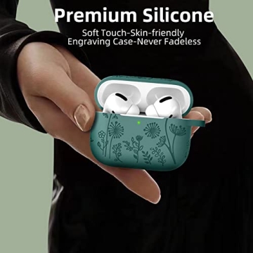 Lerobo Flower Engraved Case for AirPods Pro Case 2nd 1st Generation Case Cover/AirPod Pro Case Cover,Cute Soft Silicone Skin Full Protective Cover for Apple Airpod Case PineGreen