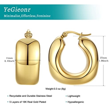YeGieonr Chunky Gold Hoop Earrings for Women Stylish
