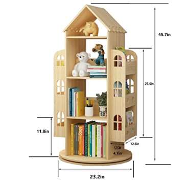 Heehee Rotating Bookshelf 360 Display Floor Standing Bookcase Storage Rack Children's Bookshelf, Woo...