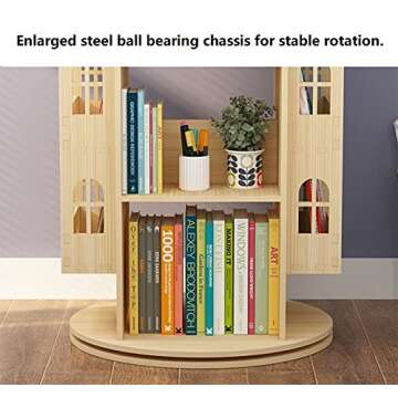Heehee Rotating Bookshelf 360 Display Floor Standing Bookcase Storage Rack Children's Bookshelf, Wood Book Shelf Organizer Stand for Kids, Storage Book Display Case Bookrack