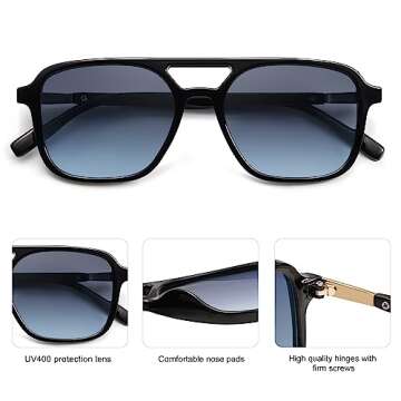 SOJOS Retro Aviator Sunglasses for Women Men,Trendy Rectangle Womens Mens Shades Sun Glasses SJ2202