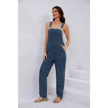 utcoco Women's Adjustable Straps Denim Bib Overalls