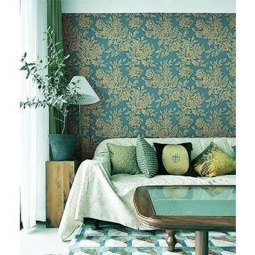 CiCiwind 17.3In×393.7In Peel and Stick Wallpaper for Bedroom Green and Gold Wallpaper Removable Self Adhesive Floral Contact Paper Modern Boho Wallpaper for Kitchen Cabinets Walls Covering Vinyl Film