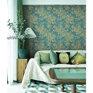 CiCiwind 17.3In×393.7In Peel and Stick Wallpaper for Bedroom Green and Gold Wallpaper Removable Self Adhesive Floral Contact Paper Modern Boho Wallpaper for Kitchen Cabinets Walls Covering Vinyl Film