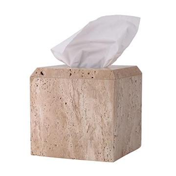 WORHE Tissue Box Cover Italy Natural Travertine Stone Heavy Duty Square Facial Toilet Paper Holder f...