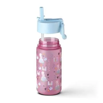 VINSUN Water Bottle Kids 18oz with Straw - Spill-Proof, Tritan, BPA free - Pink Drinking Bottle for Kindergarten, School, Preschool, Sports - Girls