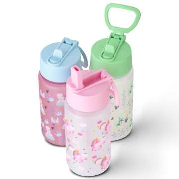 VINSUN Water Bottle Kids 18oz with Straw - Spill-Proof, Tritan, BPA free - Pink Drinking Bottle for Kindergarten, School, Preschool, Sports - Girls