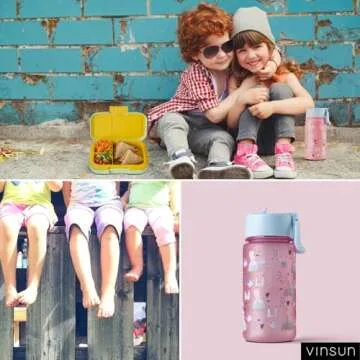 VINSUN Water Bottle Kids 18oz with Straw - Spill-Proof, Tritan, BPA free - Pink Drinking Bottle for Kindergarten, School, Preschool, Sports - Girls