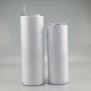 Sublimation Blank Skinny Tapered Tumbler Stainless Steel 30 ounce Tumblers with Plastic Straws and Individually Boxed Polymer Sublimation Coating for Heat Transfer