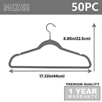 MIZGI Premium Velvet Hangers (50 Pack) Heavy Duty - Non Slip Felt Hangers - Velvet Suit Hangers Gray - Black Coated Hooks,Space Saving Clothes Hangers