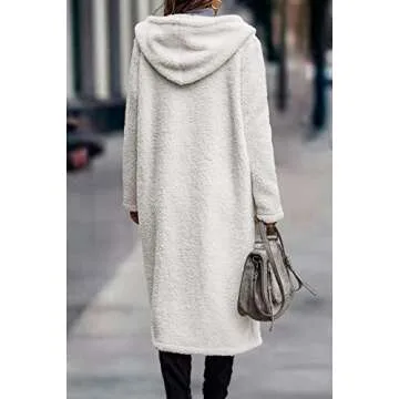 PRETTYGARDEN Women's Fashion Winter Coats Fuzzy Fleece Long Hooded Jackets Button Down Faux Fur Warm Outerwear (Beige White,X-Large)