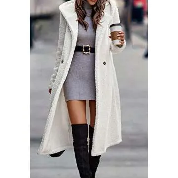 PRETTYGARDEN Women's Fashion Winter Coats Fuzzy Fleece Long Hooded Jackets Button Down Faux Fur Warm Outerwear (Beige White,X-Large)