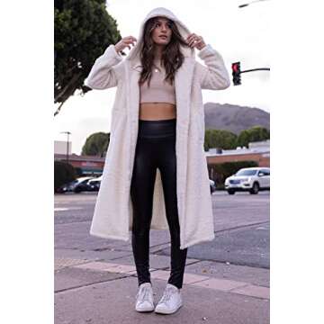 PRETTYGARDEN Women's Fashion Winter Coats Fuzzy Fleece Long Hooded Jackets Button Down Faux Fur Warm Outerwear (Beige White,X-Large)