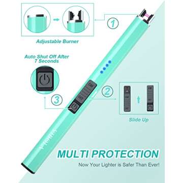 Rechargeable Lighter Electric Candle Lighters Arc Plasma Flameless Windproof USB Lighter Multi-Safety Protection Teal Blue