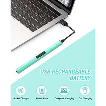 Rechargeable Lighter Electric Candle Lighters Arc Plasma Flameless Windproof USB Lighter Multi-Safety Protection Teal Blue