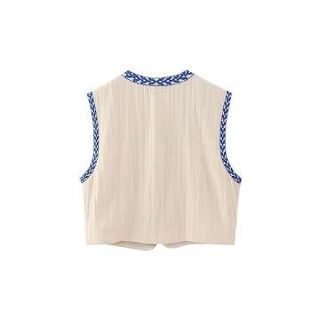 Yimoon Women's Vintage Floral Embroidered Vest Boho Casual Open Front Sleeveless Cardigan Waistcoat