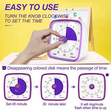 Yunbaoit Visual Timer with Night Light, 60-Minute Countdown Timer for Kids and Adults, Silent Classr...