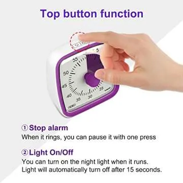Yunbaoit Visual Timer with Night Light, 60-Minute Countdown Timer for Kids and Adults, Silent Classroom Timer, Time Management Tool for Home, School, or Work (Purple)