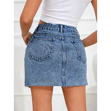 Floerns Women's Casual Asymmetrical Waist Jeans Skirt Raw Trim Denim Skirt Azure Blue M