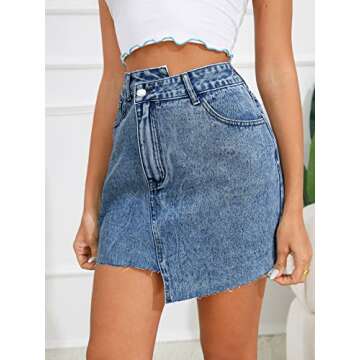 Floerns Women's Casual Asymmetrical Waist Jeans Skirt Raw Trim Denim Skirt Azure Blue M