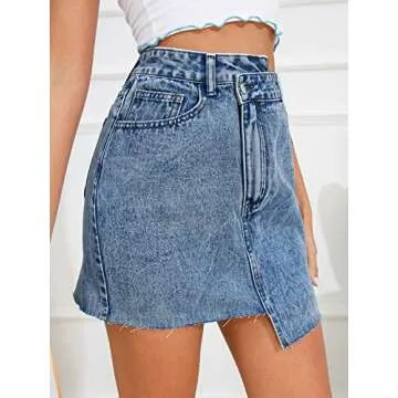 Floerns Women's Casual Asymmetrical Waist Jeans Skirt Raw Trim Denim Skirt Azure Blue M