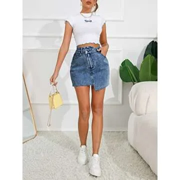 Floerns Women's Casual Asymmetrical Waist Jeans Skirt Raw Trim Denim Skirt Azure Blue M