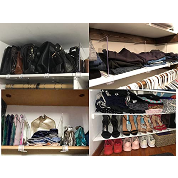 Clear Acrylic Shelf Dividers for Closets - Organizer for Wood Shelves, Clothing and Purses Separators,Perfect for Cabinets and Bedroom Organizer,Sweater and Jeans Shelf Organization,Clear Pack of 4