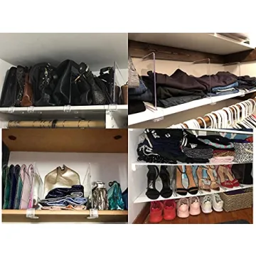 Clear Acrylic Shelf Dividers for Closets - Organizer for Wood Shelves, Clothing and Purses Separators,Perfect for Cabinets and Bedroom Organizer,Sweater and Jeans Shelf Organization,Clear Pack of 4