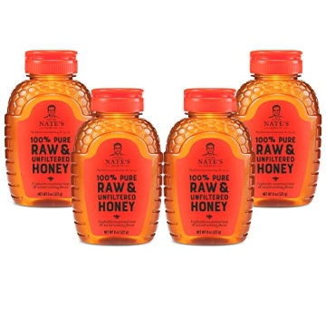 Nate's Raw & Unfiltered Honey - 4 Pack of 8 oz Squeeze Bottles